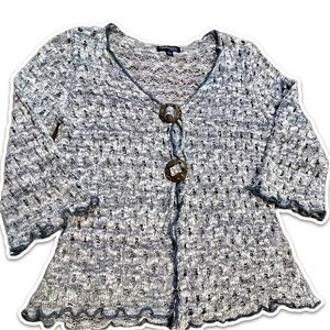 VINTAGE open crochet sweater cardigan chunky earthy buttons bell‎ sleeves y2k